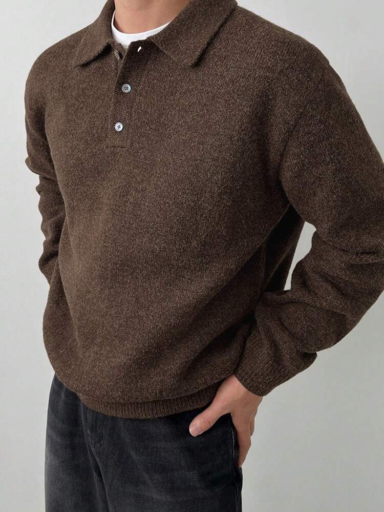 Men's Casual Plain Brown Sweater, Spring Winter