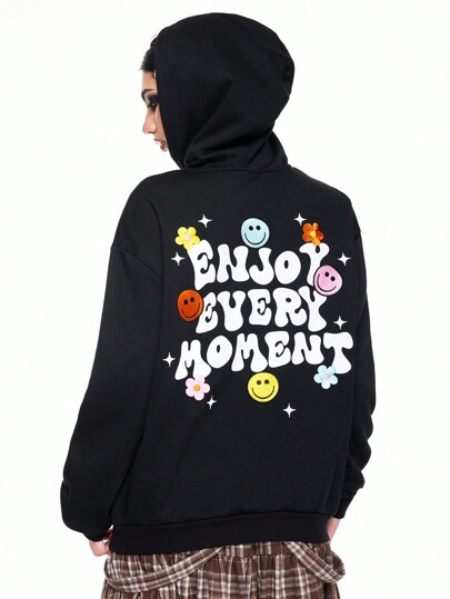 themindfulbutterflyy Sweat-shirt à capuche style streetwear universitaire avec imprimé de slogan et broderie florale en maille