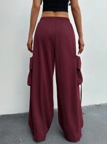 Flirla Plus Size Cargo Style Elastic Waist Baggy Pants, Plus Size
