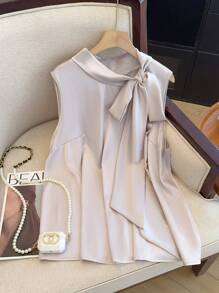 SHEIN Clasi 女式法式设计领口系蝴蝶结百搭修身吊带背心，夏季 - 淺灰紫 - 查看 1