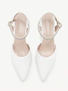 CUCCOO CHICEST Giày cao gót hở lưng đính đá Rhinestone mũi nhọn thanh lịch màu trắng dành cho nữ - trắng - Xem 4