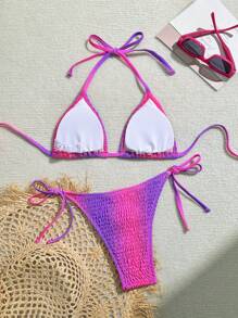 Swim Vcay Conjunto de bikini con escote halter y cuello anudado en color degradado, verano - Multicolor - Ver 2