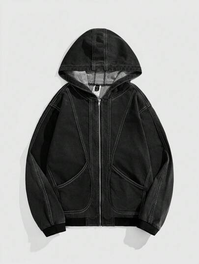 Street Life Men's Front Zipper Long Sleeve Pocket Casual Hoodie Denim Jacket