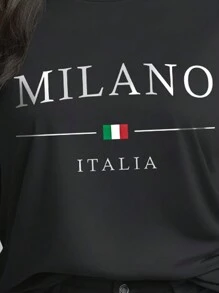 Flirla 大码夏季休闲短袖 T 恤带字母和旗帜印花图案 T 恤女式上衣