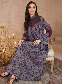 Al Najma 2025 Spring New Arrival Printed High-Waist A-Line Dress, Slimming & Graceful Arabic-Style Long Dress - Multicolor - View 3