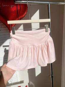 Comfortcana 女士纯色褶皱简约 A 字裙，休闲日常穿着 - 粉色 - 查看 2