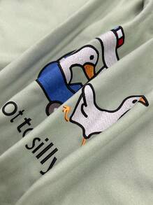 INAWLY 大码女式趣味刺绣傻警察鹅图案印花舒适圆领 T 恤图案 T 恤女式上衣，适合夏季 - 薄荷綠 - 查看 4