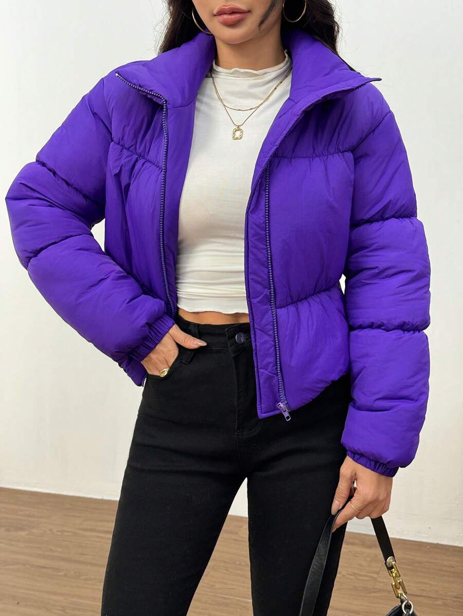 Muchica 短款立领休闲纯色冬季夹克 - 寶藍色 - 查看 1