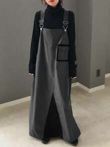 FRIFUL Women's Casual Colorblock Patchwork Dress, Suitable For Autumn & Winter - Grey - View 4