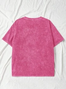 SHEIN EZwear Áo thun dệt kim rộng rãi phong cách cổ điển màu đỏ hồng cho nữ - Màu Hồng Tươi - Xem 7