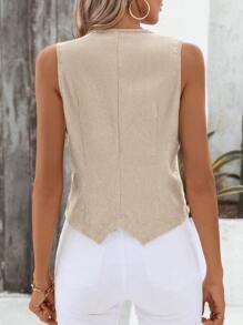 SHEIN LUNE Solid Button Front Vest Blazer Corduroy In Fall/Winter,Casual - White - View 2