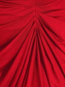 SHEIN BAE 大码女式优雅露肩长袖毛衣裙，带褶边细节，弹力舒适黑色中长裙，适合派对和约会 - 紅色 - 查看 5