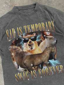 INAWLY 悲伤是暂时的，Y2K 复古 90 年代女式图案 T 恤，适合春季 - 灰色 - 查看 3