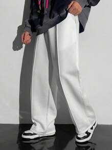 SHEIN Leap Crew Teen Boys' Casual Comfortable Versatile Solid Color All-Match Adjustable Waist Drawstring Straight Pants - White - View 1