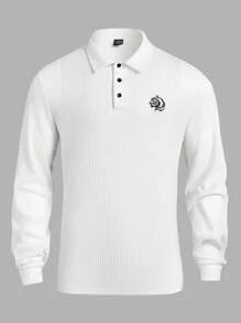 Manfinity Homme Men's Front Button Long Sleeve Printed Casual Polo Shirt - White - View 1