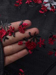 2 件套加大码浪漫花卉印花性感文胸和内裤内衣套装，提拉