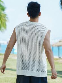 DAZY 男士度假沙滩透气网眼镂空上衣 - 米色 - 查看 2