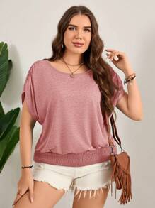 Rosumi 大码彩色复活节 T 恤，宽松圆领休闲 T 恤，弹性下摆，度假休闲装 - 藕粉色 - 查看 1