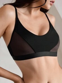Ocili 女士网眼纯色文胸，简约优雅的休闲日常穿着 - 黑色 - 查看 1