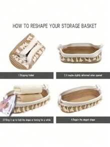 1pc Weave Fringe Decor Desktop Storage Basket For Living Room, Bedroom, Dorm, Office Desk, Room Decoration, Home Organizing Tray, Tabletop Clothes & Toys Storage Basket, Bohemian Rope Plant Pot Basket, Natural Mix Rattan Garden Decor, Metal Frame Boho Baskets For Outdoor Coastal Vibes, Geometric Basket - Multicolor - View 9