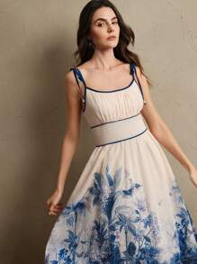 Anewsta Elegantes Kleid mit Hoher Taille, Trägern und Ärmellos, mit Muster für Frühlingsurlau b, Strandoutfit für Frauen - Verschiedenfarbig - Übersicht 4