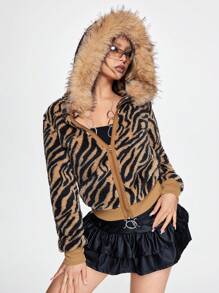 ジャケット・アウター factotum archive y2k fur jacket ririzip Our J-Fashion Y2K Gyaru Harajuku Style Zebra Print Furry