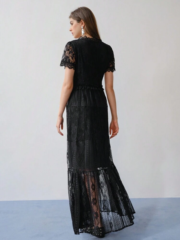 MOTF STUDIO LACE RUFFLE HEM DRESS,SPRING/SUMMER