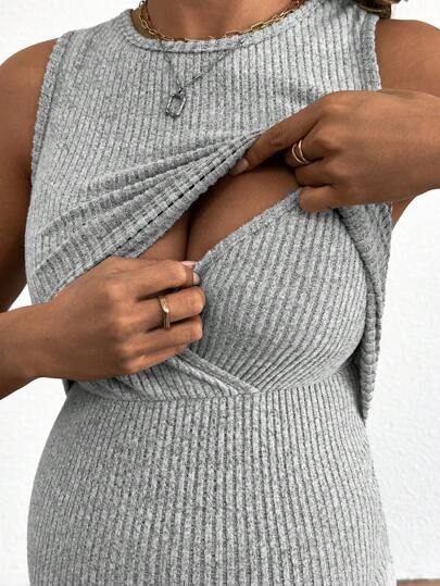 SHEIN Maternity Round Neck Sleeveless Casual Shortdress, Nursing Tops