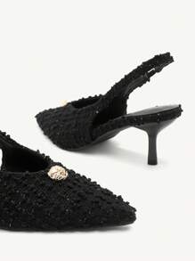 CUCCOO CHICEST Women's Pointed Toe Low Heel Elegant Commuter Thick Tweed High Heels, Spring Casual Wear, Commuter Graceful High-End Aesthetic Old Money Style, Suitable For Wedding Spring Shoes Spring Break Easter Prom Heels - Black - View 4