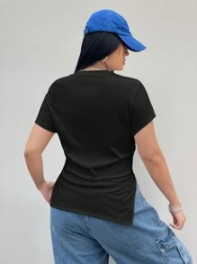 Coolane Plus Size Solid Color Asymmetrical Drawstring Short T-Shirt For Summer