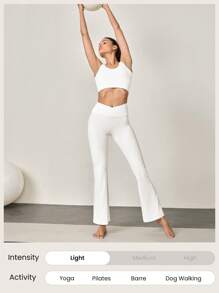 GLOWMODE 31" FeatherFit™ Flared Crossover Waist Leggings With Built-In Underwear Low Impact Yoga Pilates Daily - White - View 8