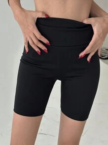 DAZY Quần legging ngắn lưng cao co giãn màu trơn dành cho nữ, quần thể thao, màu đen, mọi mùa, quần áo trở lại trường, quần bó mùa thu - màu đen - Xem 3