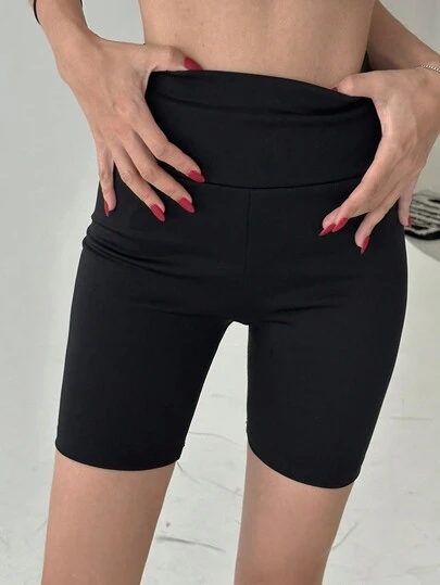 DAZY 女士纯色弹力高腰短款打底裤，休闲运动裤，黑色，四季皆宜，返校季秋季必备紧身裤