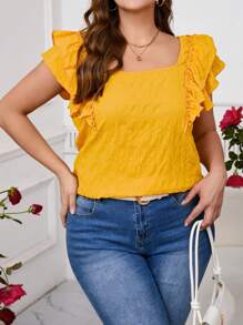 SHEIN Clasi Plus Size Plain Bow Decor Simple Shirt, Casual For Daily Wear - Yellow - View 5