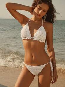 Anewsta Women Solid Color Bikini Set For Beach Summer Vacation - White - View 6