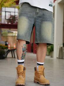 DAZY 男士夏季休闲水洗牛仔短裤 - 藍色 - 查看 4