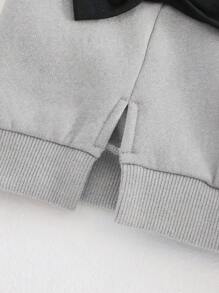 Cozy Pixies Young Girl 3D Bowknot Crew Neck Small Drop Shoulder Sweatshirt - Grey - View 13