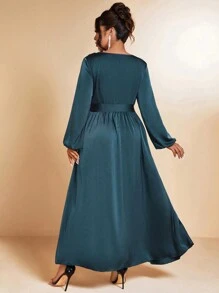 Allurite Robe maxi évasée fendue haute à col V élégante pour soirée pour femme en grande taille, tenue de mariage