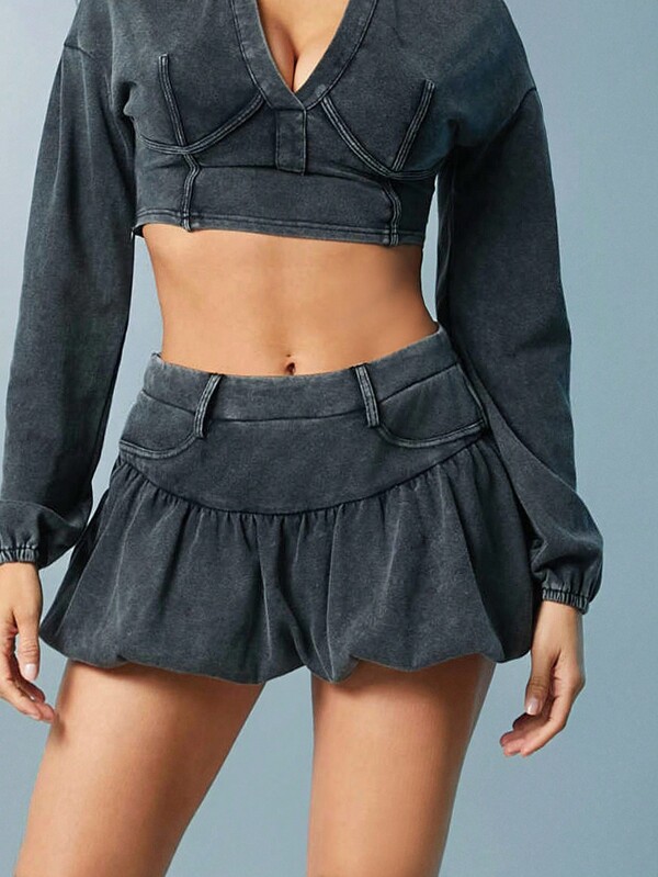 Denimoi Mineral Wash Mini Bubble Safety Shorts Skort