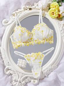 2pcs Wedding Rustic Romantic Yellow Embroidered Women's Lingerie Set - Multicolor - View 5