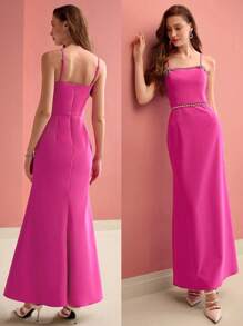 MOTF PREMIUM RHINESTONE DETAIL BIAS CUT CAMI COCKTAIL DRESS - Hot Pink - View 9