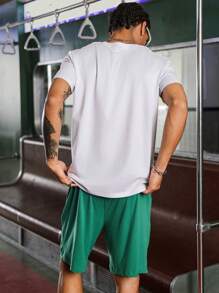 PAVTROS Manfinity Streetrush Men's Solid Color Textured Casual Basketball Jersey Style T-Shirt & Drawstring Waist Trousers, Everyday Casual Pants - Multicolor - View 3
