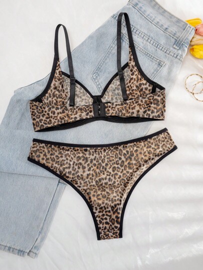 Bare Chapter 2pcs Women's Strawberry Print Mesh Underwire Lingerie Bra And Panty Set ClassicAnimalPrint view 2