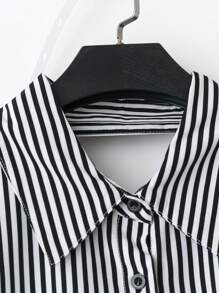 Calvaya 2 Peças Conjunto de Calça Preta Sólida Reta Solta e Blusa de Manga Longa com Laço no Ombro Listrada Preta e Branca de Moda Casual Plus Size para Mulheres - Cinza - Visão 5