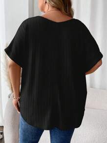 SHEIN CURVE+ Plus Size V-Neck Ribbed Christmas T-Shirt With Thermal Lined, Autumn/Winter