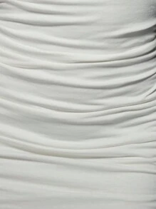 MISSGUIDED Ruched T Shirt Mini Dress Form Fitting Bodycon Party Evening Clubwear Short Sleeve Mock Neck Draped Design - White - View 5