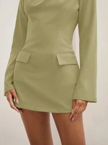 COSMINA 女士纯色立领长袖口袋简约休闲迷你连衣裙