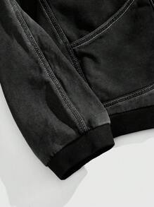 ROMWE MEN Street Life Men's Front Zipper Long Sleeve Pocket Casual Hoodie Denim Jacket