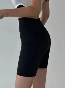 DAZY Quần legging ngắn lưng cao co giãn màu trơn dành cho nữ, quần thể thao, màu đen, mọi mùa, quần áo trở lại trường, quần bó mùa thu - màu đen - Xem 7
