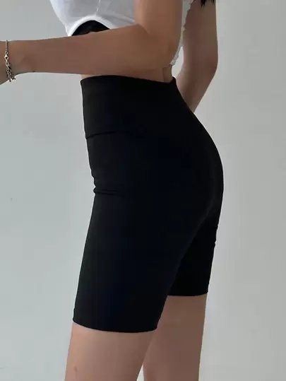 DAZY 女士纯色弹力高腰短款打底裤，休闲运动裤，黑色，四季皆宜，返校季秋季必备紧身裤